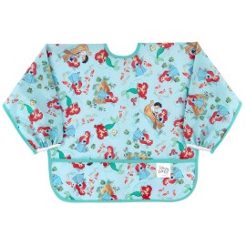 Bumkins Disney Sleeved Bib for Girl or Boy, Baby and Toddler for 6-24 Mos, Essential Must Have for Eating, Feeding, Baby Led Weaning Supplies, Long Sleeve Mess Saving Food Catcher, Soft Fabric, Ariel
