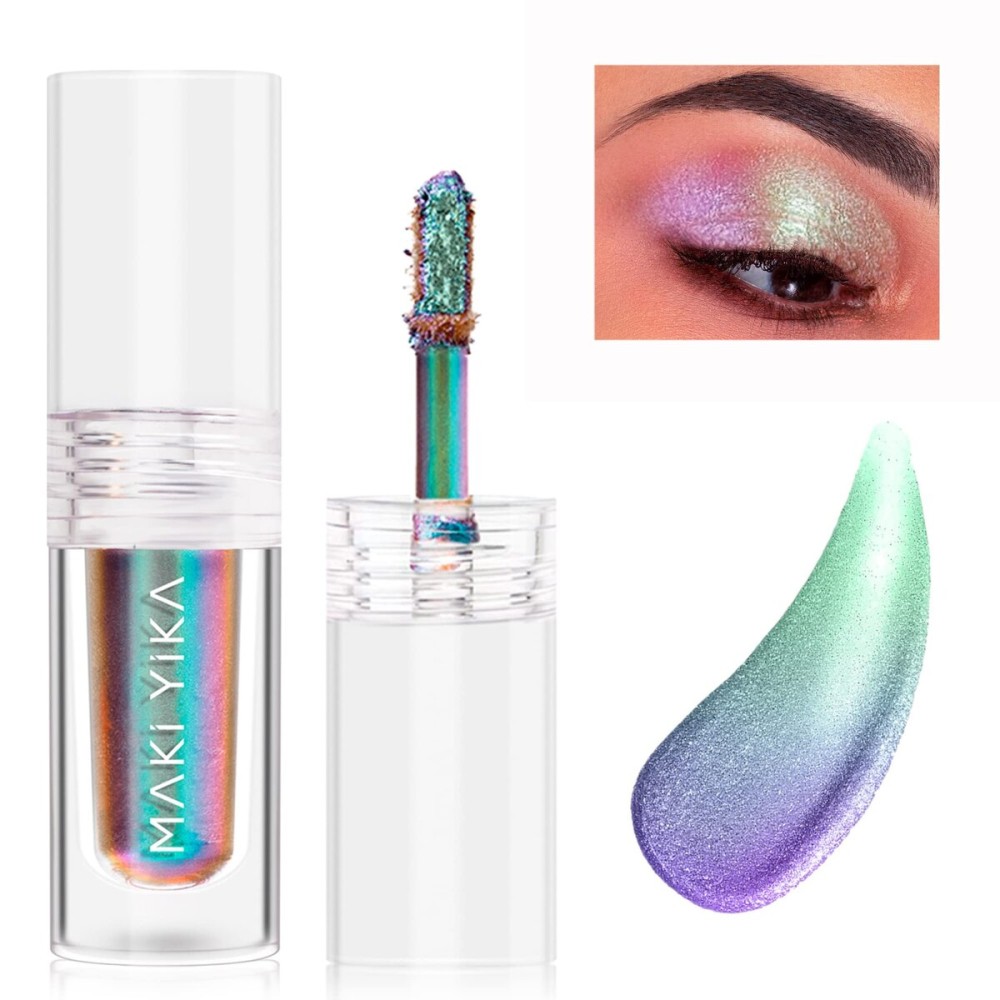 MAKI YIKA Glitter Liquid Eyeshadow Chameleon Metallic Eyeshadow MultiColor Shifting Long Lasting Multichrome Holographic Eye Topper Glitters (6 Aurora)