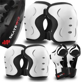 SKATEWIZ Knee and Elbow Pads Adult - Impact Size M White - Skating Protective Gear Adult - Wrist Guards for Skating Scooter Roller Skates Skateboard - Ice Skates Men