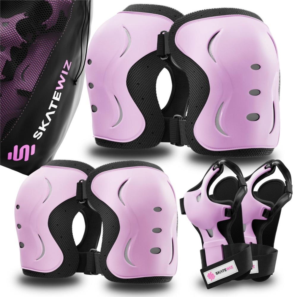 SKATEWIZ Knee and Elbow Pads for Kids 8-14 - Impact Size S Pink Black - Knee Pads for Kids - Wrist Guards for Skating Scooter Roller Skates Skateboard - Ice Skates Ages 6-12