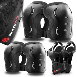 SKATEWIZ Knee and Elbow Pads Adult - Impact Size L Black - Skating Protective Gear Adult - Wrist Guards for Skating Scooter Roller Skates Skateboard - Ice Skates Men