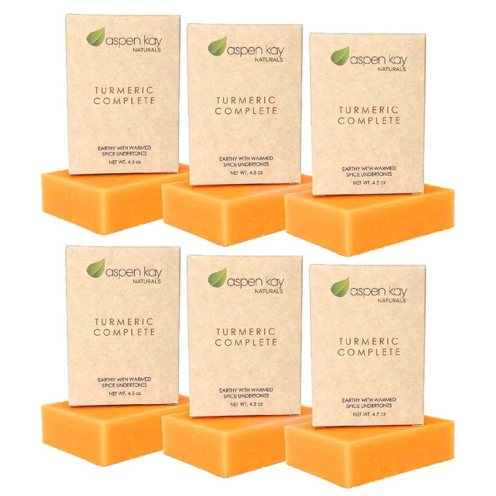 Aspen Kay Naturals Turmeric Soap for Face & Body - With Organic Shea Butter, Chamomile & Calendula - Gentle Turmeric Face Wash, All Skin Types, Made in USA (6 pack)