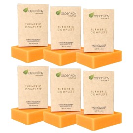 Aspen Kay Naturals Turmeric Soap for Face & Body - With Organic Shea Butter, Chamomile & Calendula - Gentle Turmeric Face Wash, All Skin Types, Made in USA (6 pack)