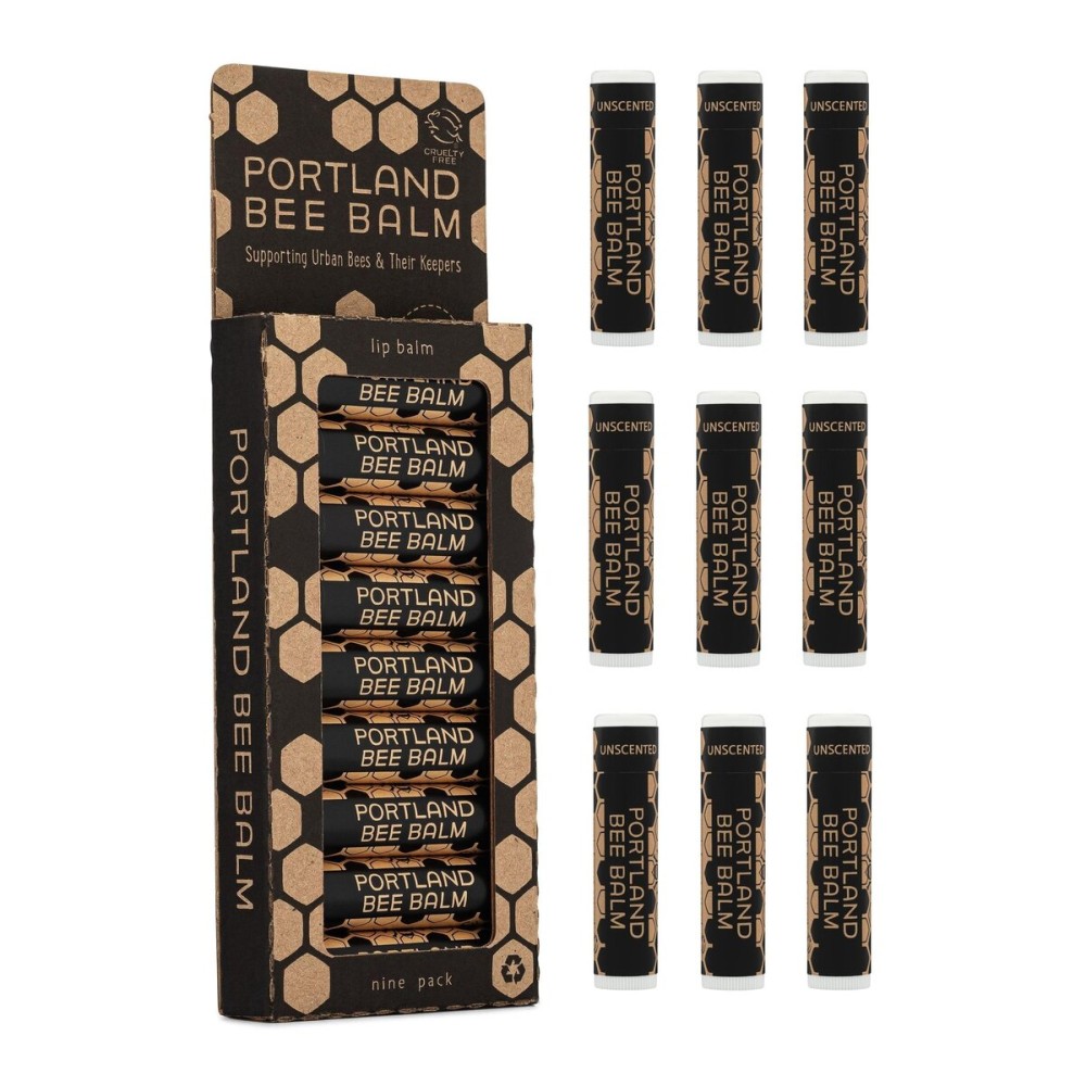 Portland Bee Balm All Natural Handmade Beeswax Based Lip Balm, Unscented 9 Count