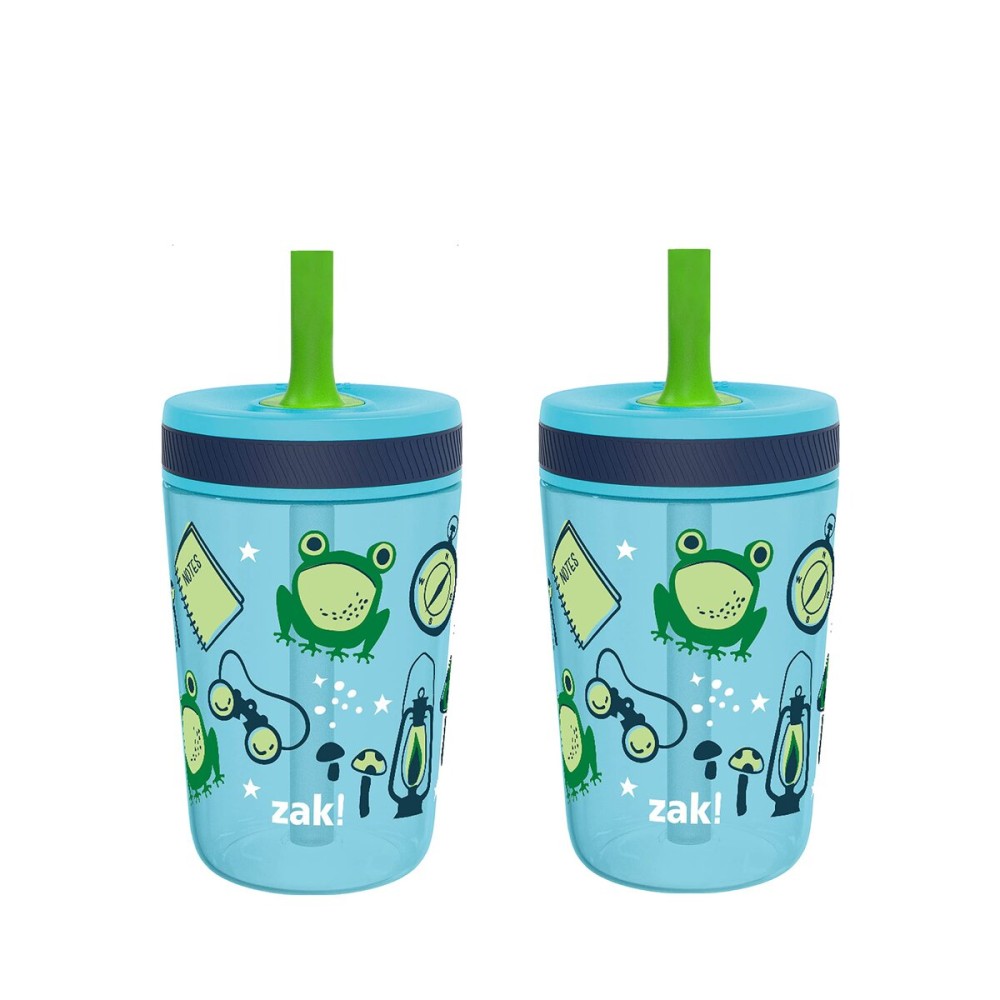 Zak Designs Kelso 15 oz Tumbler 2pc Set, (Campout) Leak-Proof Screw-On Lid with Straw Made of Durable Plastic and Silicone, Perfect Cup Bundle for Kids
