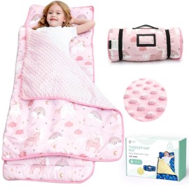 ACRABROS Toddler Nap Mat with Pillow and Blanket, Extra Large Rolled Napping Mats,Slumber Bags for Boys Girls,Kids Sleeping Bag for Daycare, Preschool Travel Camping, Unicorn