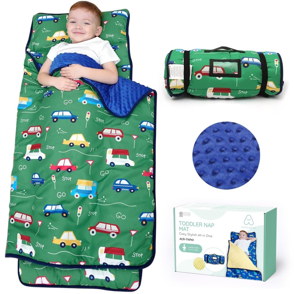 ACRABROS Toddler Nap Mat with Pillow and Blanket, Extra Large Rolled Napping Mats,Slumber Bags for Boys Girls,Kids Sleeping Bag for Daycare, Preschool Travel Camping,Car