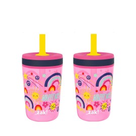 Zak Designs Kelso 15 oz Tumbler Set, (Starpower) Leak-Proof Screw-On Lid with Straw Made of Durable Plastic and Silicone, Perfect Cup Bundle for Kids (2pc Set)