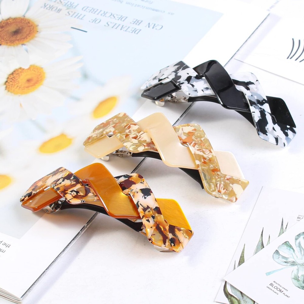 Mistofu 3 Pcs Barrettes for Women - Large French Hair Pins, Retro Clasps for Thick Hair Accessories (mahua5)