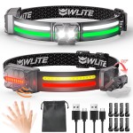 EGUKU Headlamp Rechargeable, 2Pack Rechargeable LED Headlamps 1200Lumens 2 COB 260Wide Beam Headlight with Motion Sensor Bright 18 Modes Lightweight Waterproof Head Lamp for Running, Camping Hiking