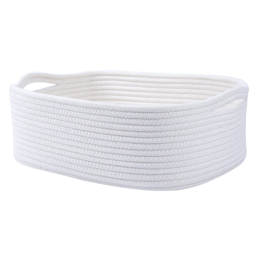 Woven Cotton Rope Storage Basket, Cube Changing Table Organizer for Closet Towels, Baby Nursery Bin, Small Dog Cat Toy Box, Gift Baskets empty (White)