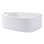 Woven Cotton Rope Storage Basket, Cube Changing Table Organizer for Closet Towels, Baby Nursery Bin, Small Dog Cat Toy Box, Gift Baskets empty (White)