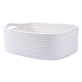 Woven Cotton Rope Storage Basket, Cube Changing Table Organizer for Closet Towels, Baby Nursery Bin, Small Dog Cat Toy Box, Gift Baskets empty (White)