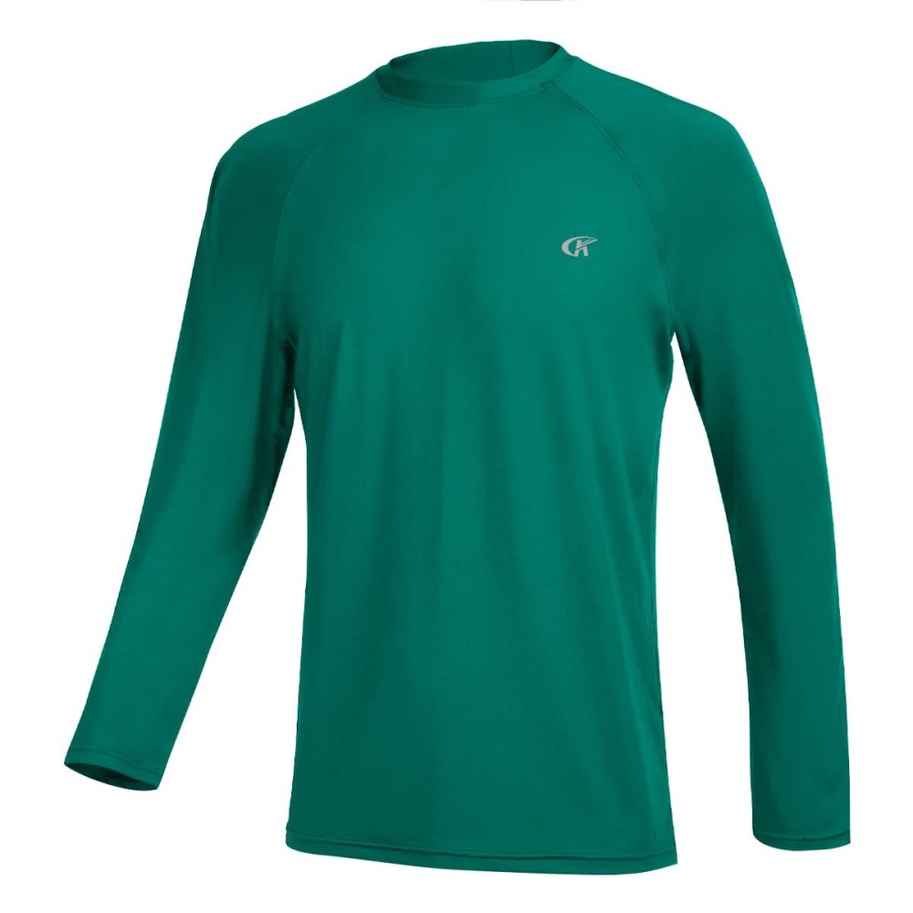 Men\'s Long Sleeve Swim Shirts Rash Guard UPF 50+ UV Sun Protection Shirt Athletic Workout Running Hiking T-Shirt Swimwear EmeraldGreen XL