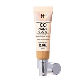 IT Cosmetics CC+ Nude Glow (Tan Warm) - Medium Coverage Foundation with SPF 40 & Brightening Glow Serum, Lightweight Skin Tint, 2% Niacinamide + Hyaluronic Acid, Up to 24H Hydration - 1.08 fl oz