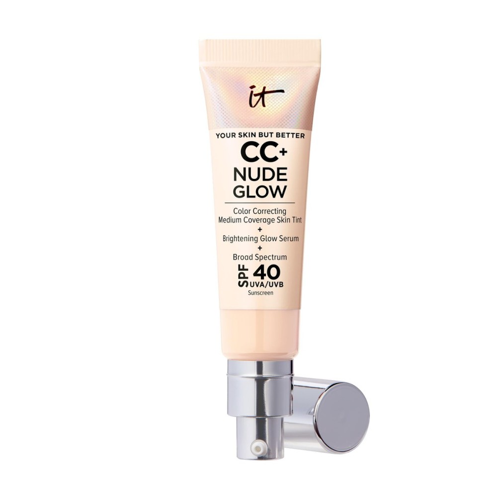 IT Cosmetics CC+ Nude Glow (Fair Light) - Medium Coverage Foundation with SPF 40 & Brightening Glow Serum, Lightweight Skin Tint, 2% Niacinamide + Hyaluronic Acid, Up to 24H Hydration - 1.08 fl oz