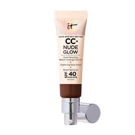 IT Cosmetics CC+ Nude Glow (Deep Bronze) - Medium Coverage Foundation with SPF 40 & Brightening Glow Serum, Lightweight Skin Tint, 2% Niacinamide + Hyaluronic Acid, Up to 24H Hydration - 1.08 fl oz