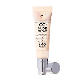 IT Cosmetics CC+ Nude Glow (Fair Porcelain) - Medium Coverage Foundation with SPF 40 & Brightening Glow Serum, Lightweight Skin Tint, 2% Niacinamide + Hyaluronic Acid, Up to 24H Hydration - 1.08 fl oz