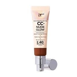 IT Cosmetics CC+ Nude Glow (Deep) - Medium Coverage Foundation with SPF 40 & Brightening Glow Serum, Lightweight Skin Tint, 2% Niacinamide + Hyaluronic Acid, Up to 24H Hydration - 1.08 fl oz