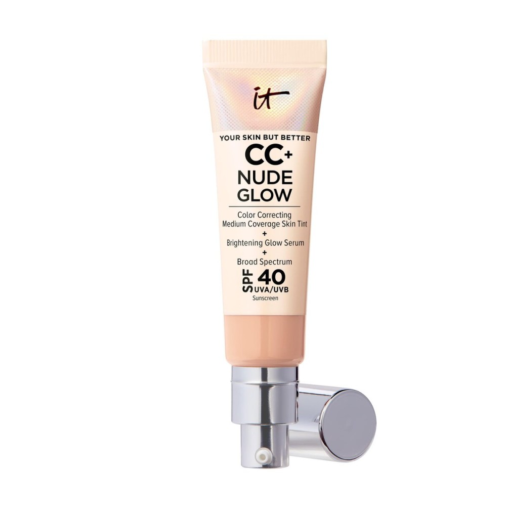 IT Cosmetics CC+ Nude Glow (Neutral Medium) - Medium Coverage Foundation with SPF 40 & Brightening Glow Serum, Lightweight Skin Tint, 2% Niacinamide + Hyaluronic Acid, Up to 24H Hydration - 1.08 fl oz