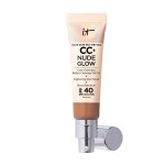 IT Cosmetics CC+ Nude Glow (Rich Honey) - Medium Coverage Foundation with SPF 40 & Brightening Glow Serum, Lightweight Skin Tint, 2% Niacinamide + Hyaluronic Acid, Up to 24H Hydration - 1.08 fl oz