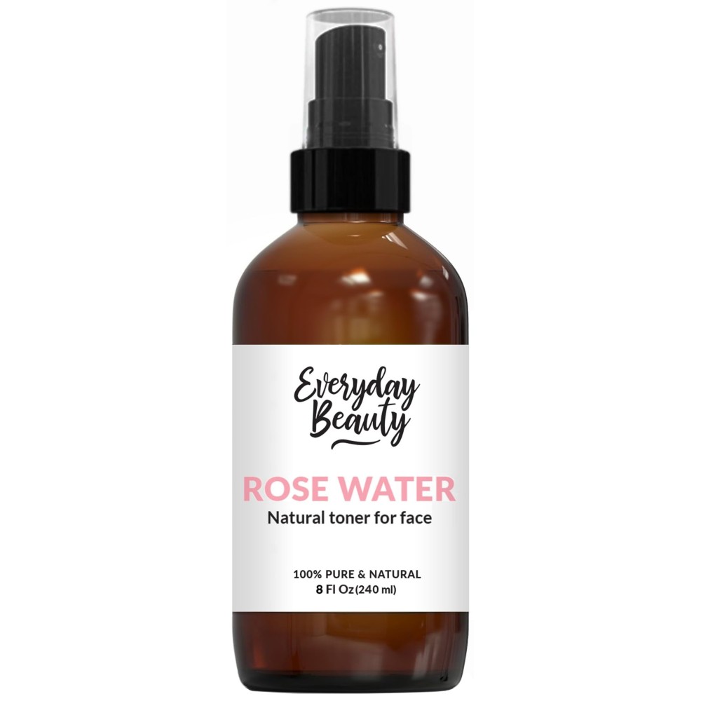 Rose Water Facial Toner - Alcohol-Free Vegan All Natural Refreshing Spray Mist for Face and Hair - Uplifts, Calming & Soothing for All Skin Types 8oz with Fine Mist Cap