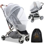 Orzbow Universal Mosquito Net for Stroller, Baby Stroller Bug Net with Two-Way Zippers and Storage Bag, Breathable & Foldable Mosquito Cover for Car Seats, Bassinets, Cradle, Portable Mini Crib, White
