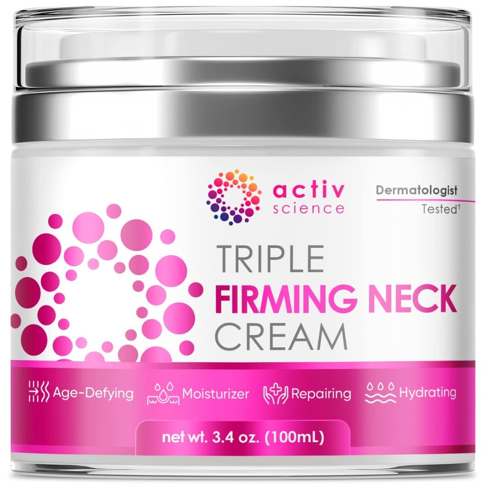 ACTIVSCIENCE Neck Firming Cream - Natural Anti-Aging Facial Moisturizer with Retinol Collagen & Hyaluronic Acid - Day & Night Anti-Wrinkle Cream - Firming, Hydrating Face Cream - 3.4Oz