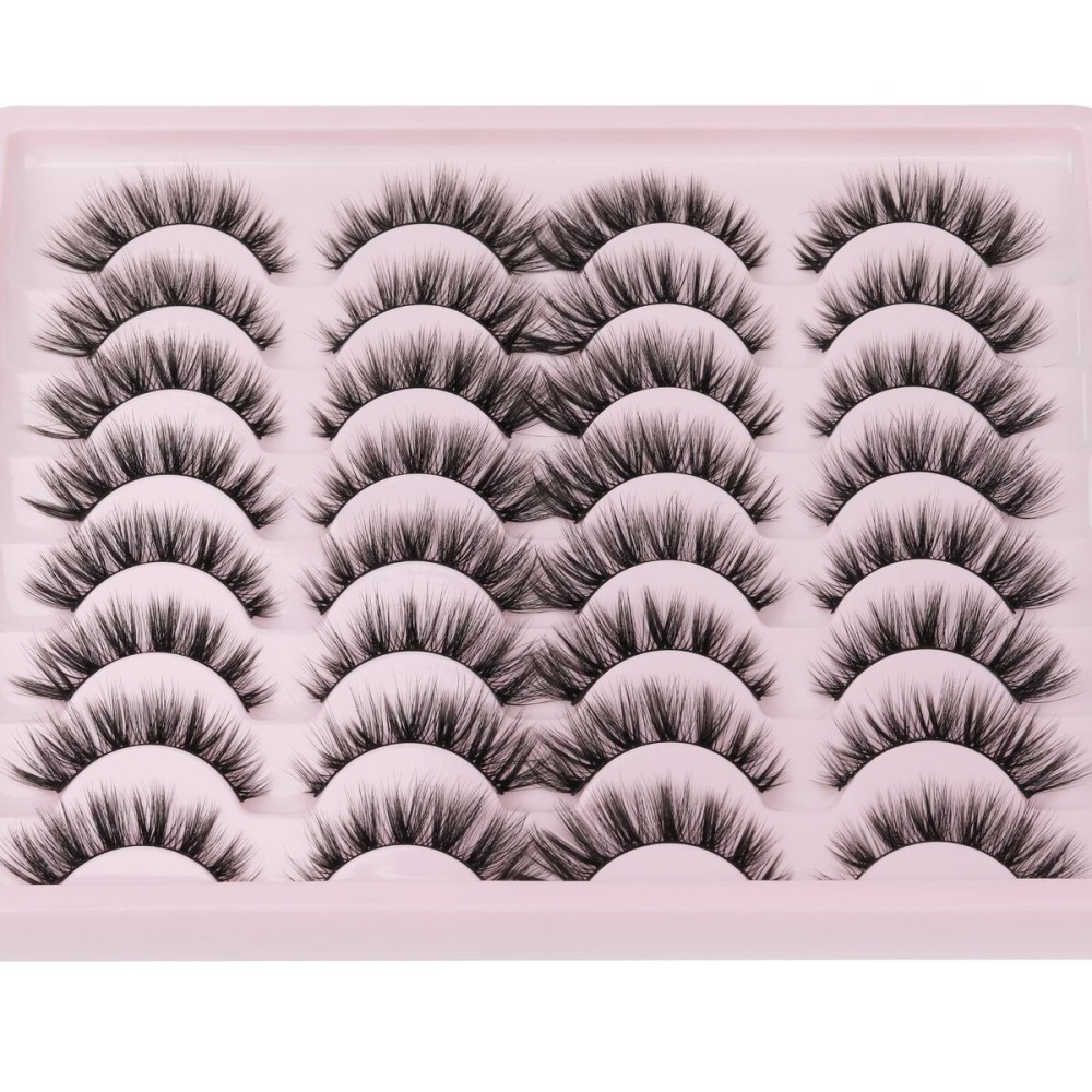 JIMIRE Wispy Faux Mink Cat Eye Lashes Fluffy Crossed Volume False Eyelashes Natural Look Handmade Premium Quality Reusable 16 Pairs Pack