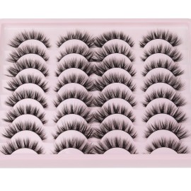 JIMIRE Wispy Faux Mink Cat Eye Lashes Fluffy Crossed Volume False Eyelashes Natural Look Handmade Premium Quality Reusable 16 Pairs Pack