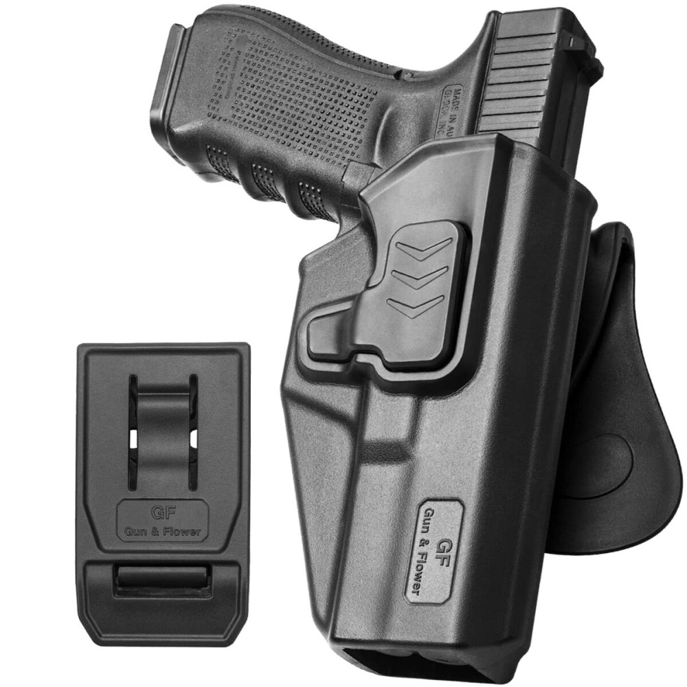 Glock 17 19 19X 22 23 31 32 44 45 OWB Holster - Paddle & Belt Clip Carry - Index Finger Release, Level II Retention, Fits Gen 1-5 (Except G22/23 Gen 5) - Right Hand