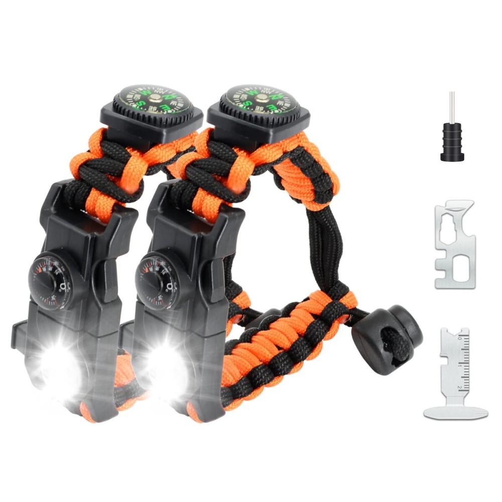 NVioAsport 20 in 1 Paracord Bracelet, Adjustable Gear Kit with SOS LED Light, Fire Starter, Bigger Compass, Survival Whistle, Perfect for Camping, Hiking, Fishing, Survival Bracelet