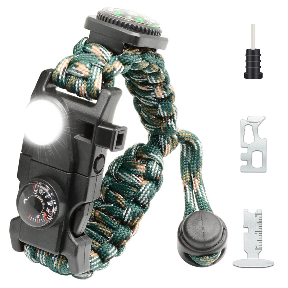 NVioAsport 20 in 1 Paracord Bracelet, Adjustable Gear Kit with SOS LED Light, Fire Starter, Bigger Compass, Survival Whistle, Perfect for Camping, Hiking, Fishing, Survival Bracelet