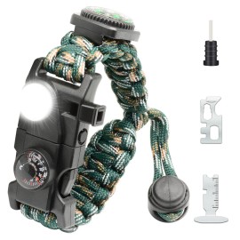 NVioAsport 20 in 1 Paracord Bracelet, Adjustable Gear Kit with SOS LED Light, Fire Starter, Bigger Compass, Survival Whistle, Perfect for Camping, Hiking, Fishing, Survival Bracelet