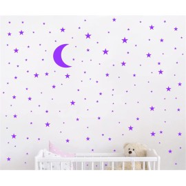Moon and Stars Wall Decal Vinyl Sticker for Kids Boy Girls Baby Room Decoration Good Night Nursery Wall Decor Home House Bedroom Design YMX16 (Purple)