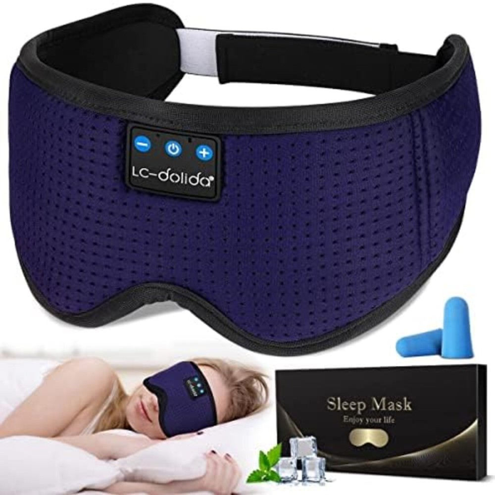 LC-dolida Sleep Headphones, Sleep Mask Bluetooth Wireless Music Eye Mask, Sleeping Headphones for Side Sleepers Sleep Mask with Bluetooth Headphones Ultra-Thin Stereo Speakers Perfect for Sleeping