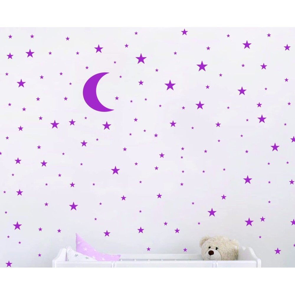 Moon and Stars Wall Decal Vinyl Sticker for Kids Boy Girls Baby Room Decoration Good Night Nursery Wall Decor Home House Bedroom Design YMX16 (Fuchsia)