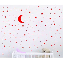 Moon and Stars Wall Decal Vinyl Sticker for Kids Boy Girls Baby Room Decoration Good Night Nursery Wall Decor Home House Bedroom Design YMX16 (Red)
