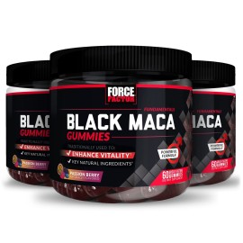 Force Factor Black Maca Gummies, 3-Pack, Black Maca Root to Enhance Male Vitality, Increase Energy & Strength, with BioPerine for Superior Absorption, Delicious Passion Berry Flavor, 180 Gummies