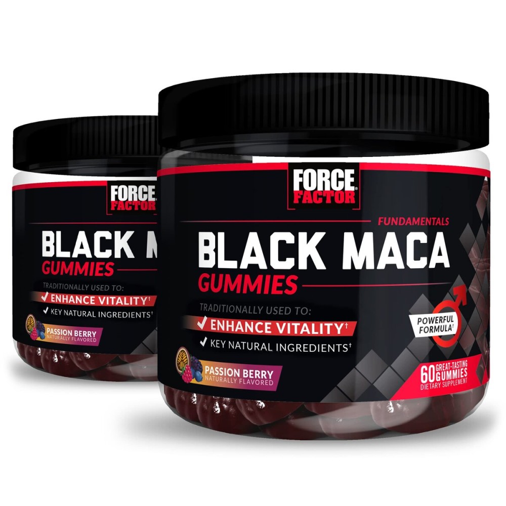 Force Factor Black Maca Gummies, 2-Pack, Black Maca Root to Enhance Male Vitality, Increase Energy & Strength, with BioPerine for Superior Absorption, Delicious Passion Berry Flavor, 120 Gummies