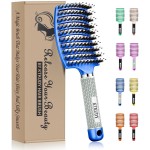 KTKUDY Detangling Brush Boar Bristles Hairbrush Make Hair Shiny & Healthier Curved and Vented Detangler Brush for Women Men Kids Wet and Dry Hair (Blue)