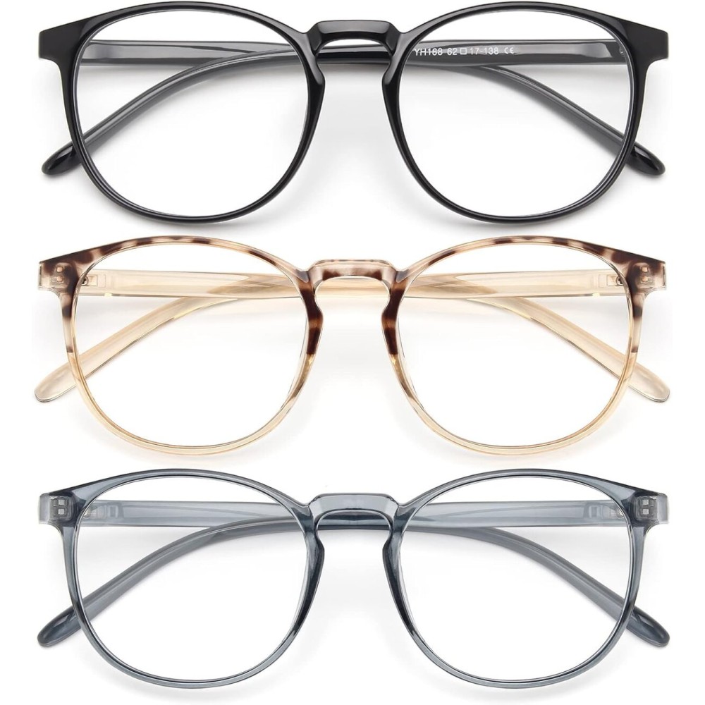 IBOANN Chic & Comfy Blue Light Glasses for Women - 3-Pack Round Frames, Screen-Ready Style with UV Protection Coating