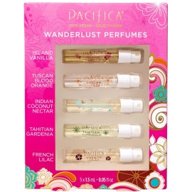 Pacifica Beauty, Wanderlust Spray Perfume Trial Set, Island Vanilla, 5 Scents, Fragrance Sampler Gift Set, Natural & Essential Oils, Clean, Vegan & Cruelty Free