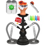 Portable Hookah set with everything - Black Hookah Set 2 Hose Hookahs - LilOne 12 Black Mini Hookah 2 Hose Hookah Set with 50x Foil Sheets, Clay Bowl 10x Disposable Tips and Sisha Tongs