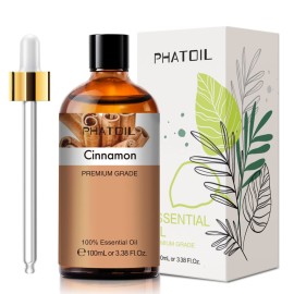 PHATOIL 100ML Cinnamon Essential Oil, Huge 3.38fl.oz Bottle Cinnamon Oil, Aromatherapy Oils for Diffuser, Humidifier, DIY, Essential Oil Singles