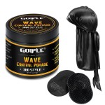 Natural Wave Pomade for Men Strong Hold, Easy Wash 360 Wave Training Hair Cream, Waves Grease for Men Promotes Layered Waves, Moisture, Control & Shine (Wave Pomade+Wave Brushes*2+ Silky Durag)