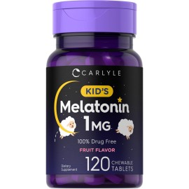 Carlyle Kids Melatonin 1mg | 120 Chewable Tablets | Fruit Flavor | Vegetarian Supplement | Non-GMO, Gluten Free Formula
