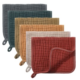 Hicarer 6 Count Muslin Burp Cloths Cotton Baby Burping Rags Large 20 x 10 Inch 6 Layers Spit up Rags Soft Absorbent Multicolor Wash Cloths Diapers for Newborn Baby Girl Boy(Dark Color Series)