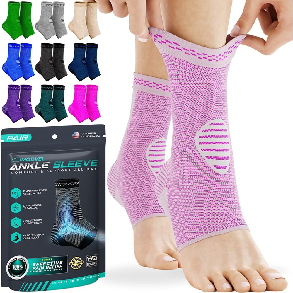 Modvel Foot & Ankle Brace Socks for Sprained Ankle Compression Sleeve - Plantar Fasciitis Relief Brace, Foot Support for pain Women & Men - Tendonitis & Arthritis Feet Sleeve, Stabilizing Ankles Wrap