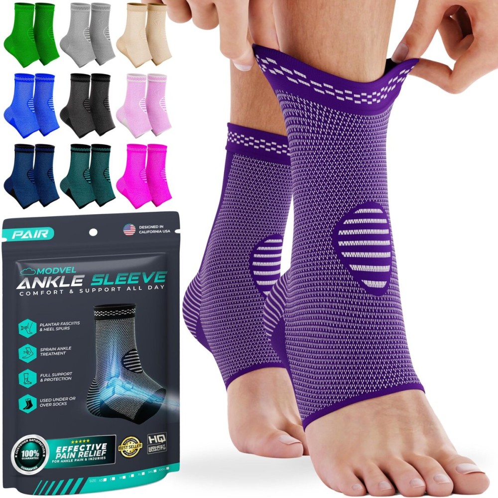 Modvel Foot & Ankle Brace Socks for Sprained Ankle Compression Sleeve - Plantar Fasciitis Relief Brace, Foot Support for pain Women & Men - Tendonitis & Arthritis Feet Sleeve, Stabilizing Ankles Wrap